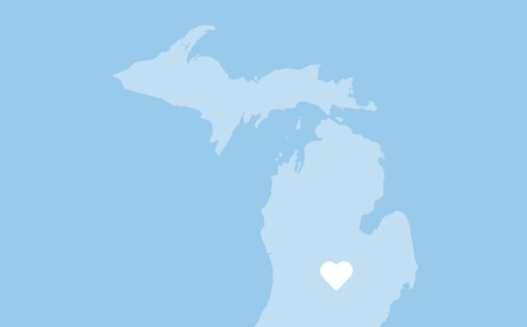 Map of Michigan with heart symbol